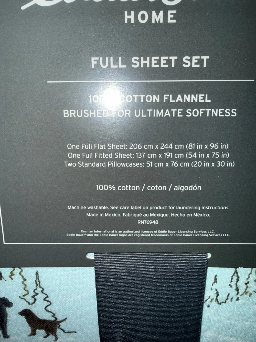 Eddie Bauer Light Blue Sheet Set with Black Dog Silhouettes. FULL Size. NEW